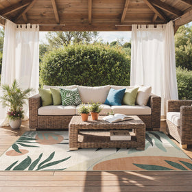 GENIMO leaf-pattern rug in living room enhances color and cozy vibes.
