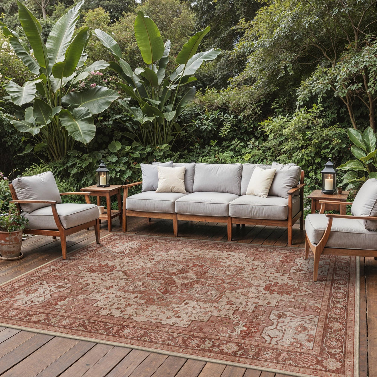 GENIMO lightweight foldable rug travels well for camping or RV trips.