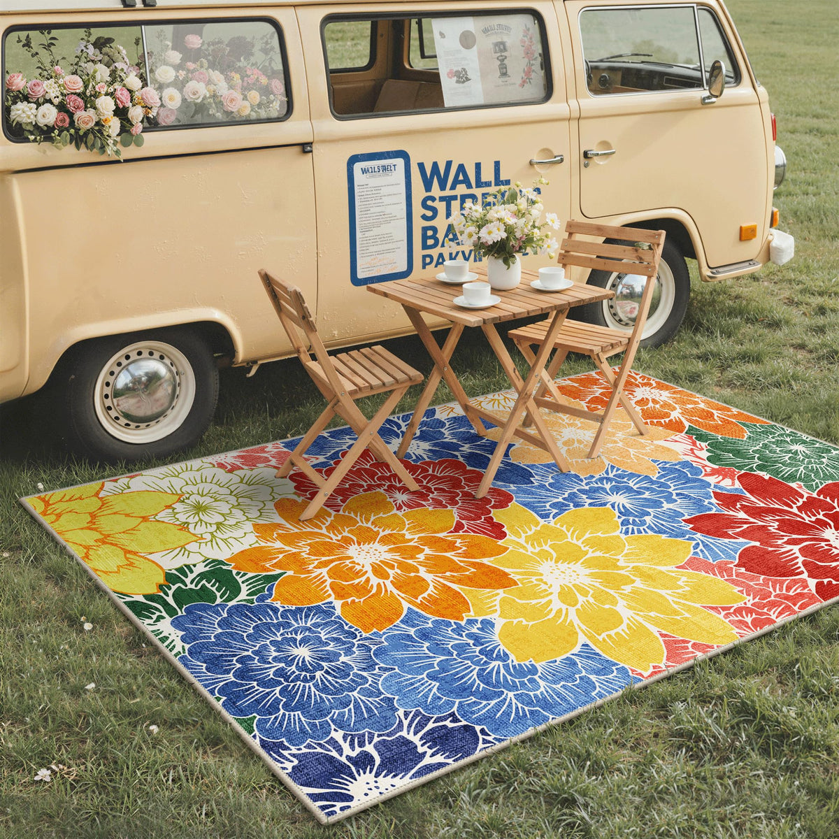 GENIMO machine washable rug for easy cleanup after outdoor gatherings.