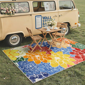 GENIMO machine washable rug for easy cleanup after outdoor gatherings.