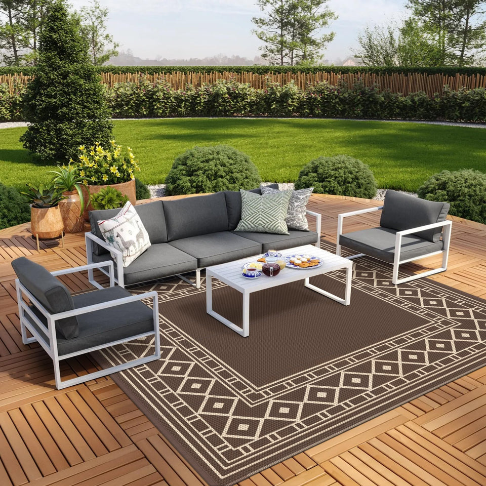 GENIMO outdoor rug 10x10 laid flat for patio decor; reversible design