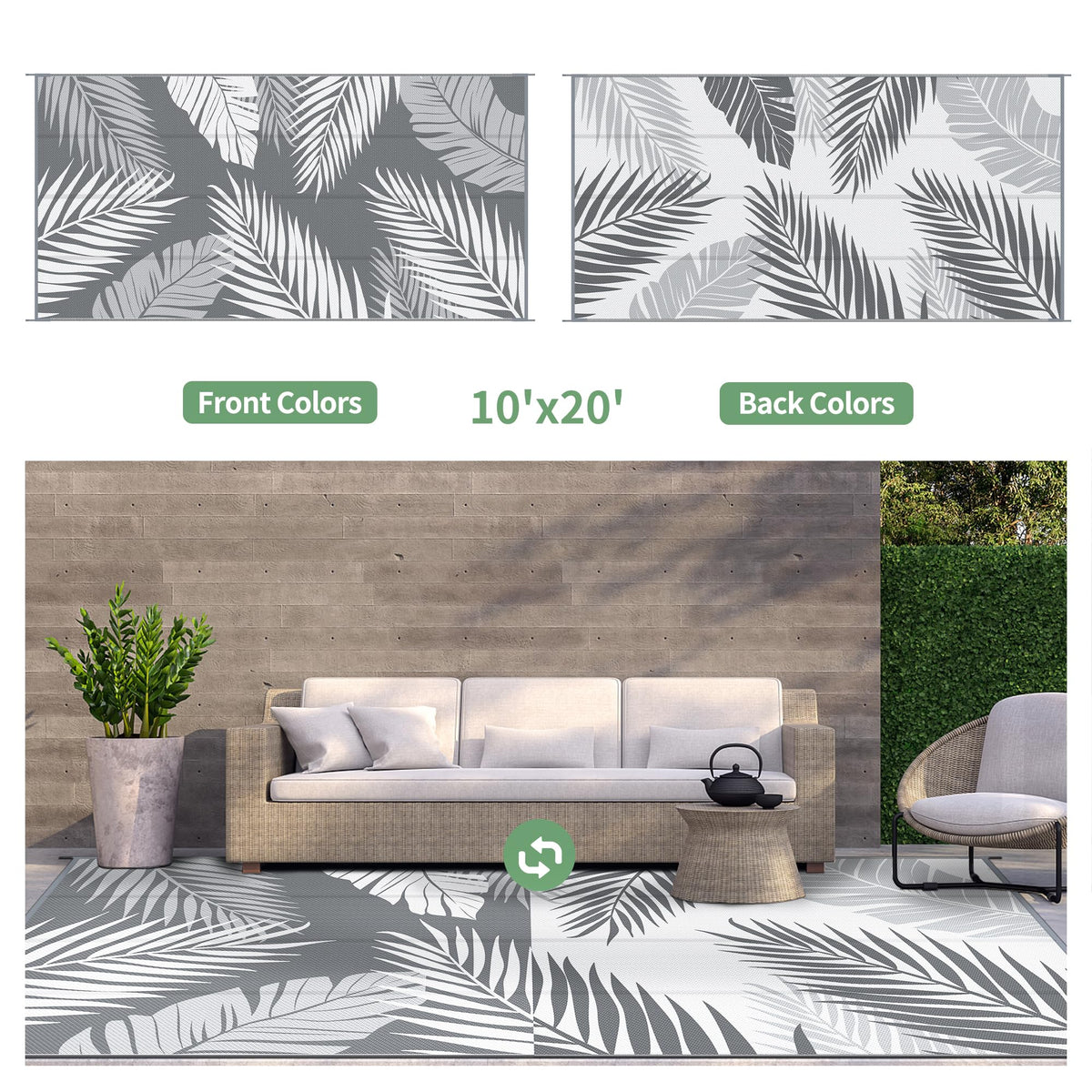 GENIMO outdoor rug double-sided pattern offers versatile looks for any deck or yard
