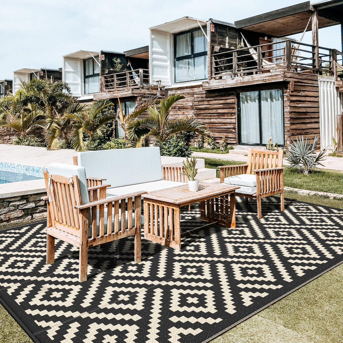 GENIMO outdoor rug available in 12 sizes to fit various spaces