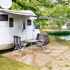 GENIMO outdoor rug 5x8 corner stakes secure on windy campsites