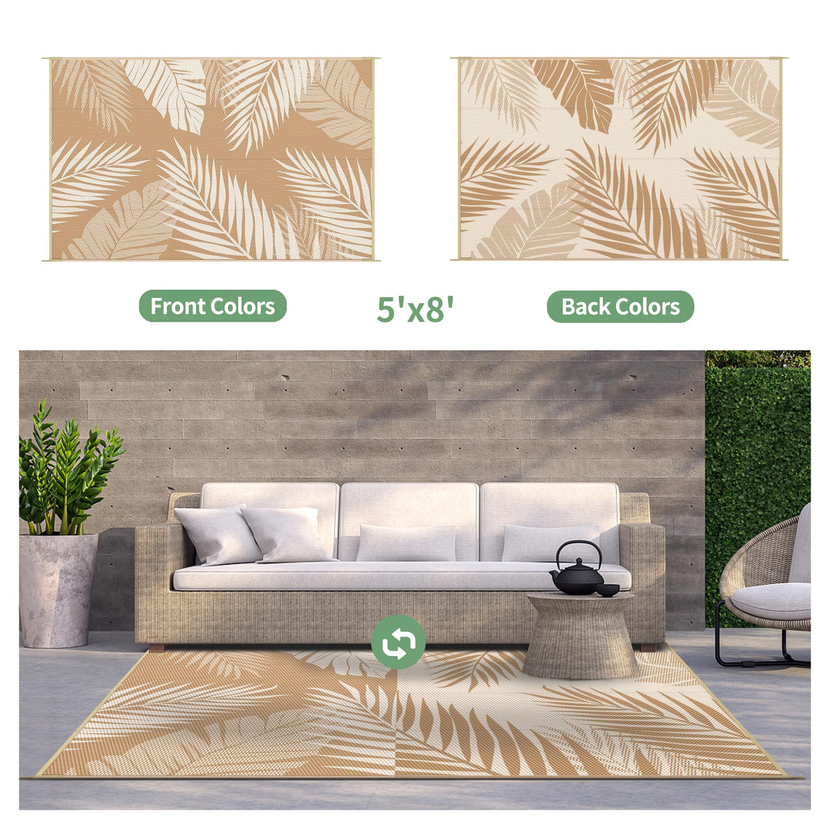 GENIMO outdoor rug 5x8 uv-coated finish resists fading outdoors