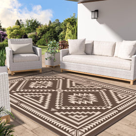 GENIMO outdoor rug with dual-sided coffee-beige pattern for versatile patio styling.