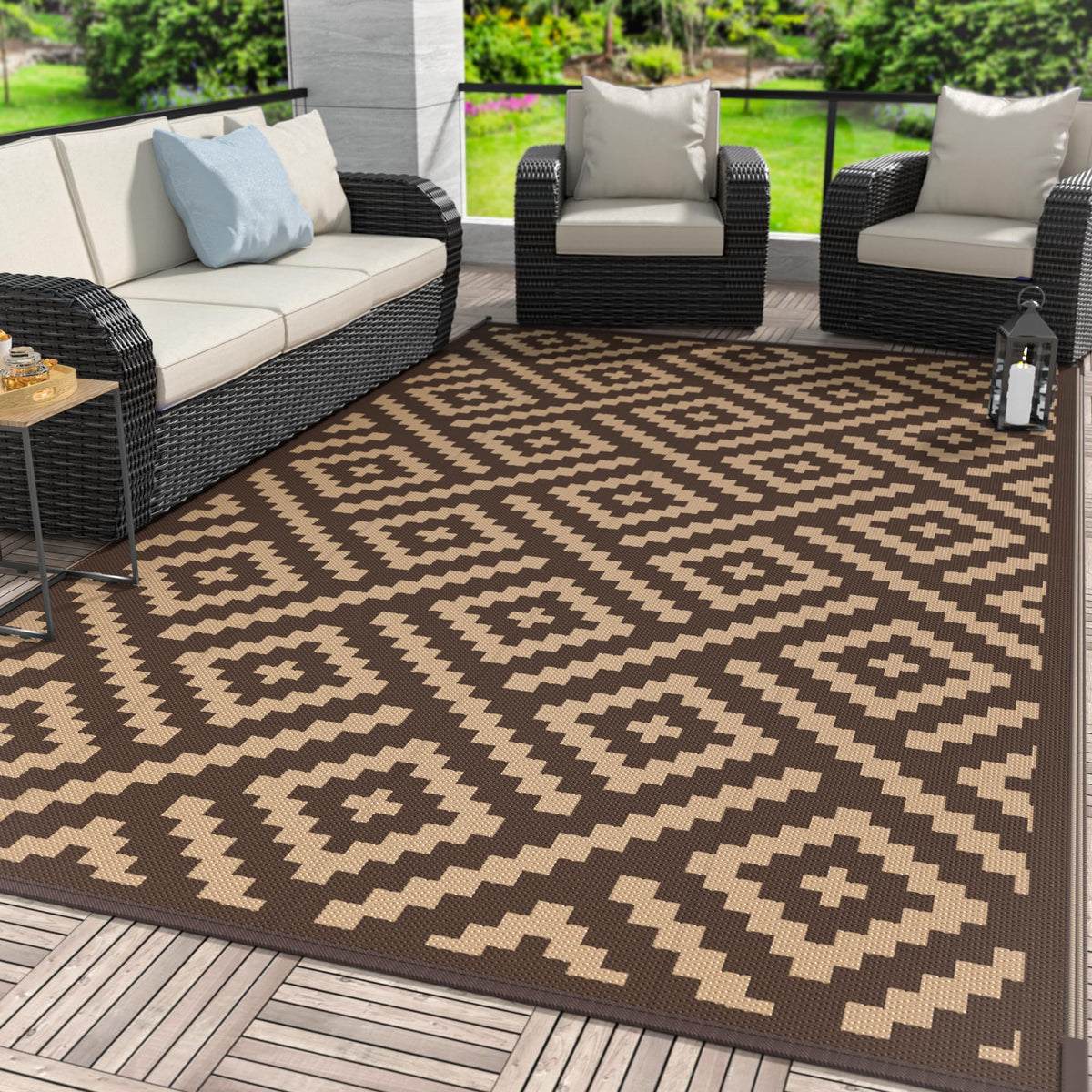 GENIMO outdoor rug 6x9 with geometry pattern for versatile patio use.