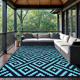 GENIMO outdoor rug 6x9 jade green reversible pattern for versatile styling.