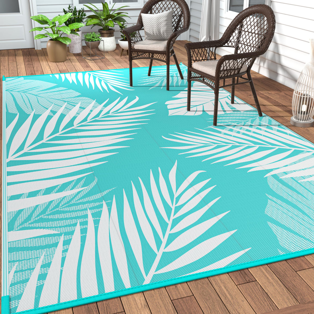 GENIMO outdoor rug palm leaf pattern for versatile patio styling