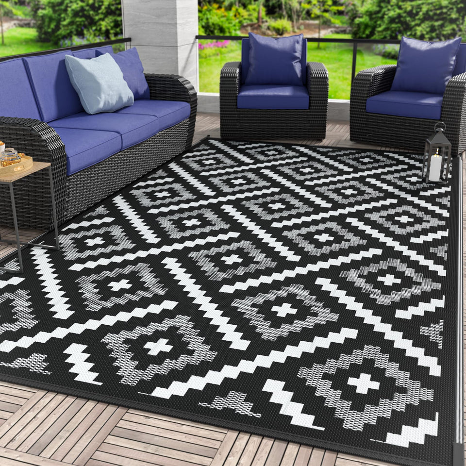GENIMO outdoor rug 6x9 patio setup, durable for decks and balconies.