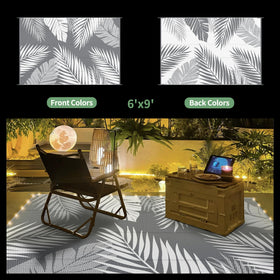 GENIMO reversible rug shows dual patterns for flexible outdoor styling.