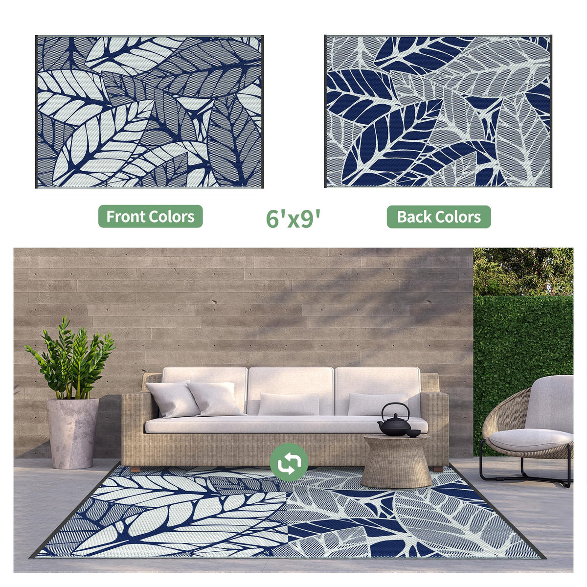 GENIMO outdoor rug 6x9 shows reverse pattern for versatile outdoor styling