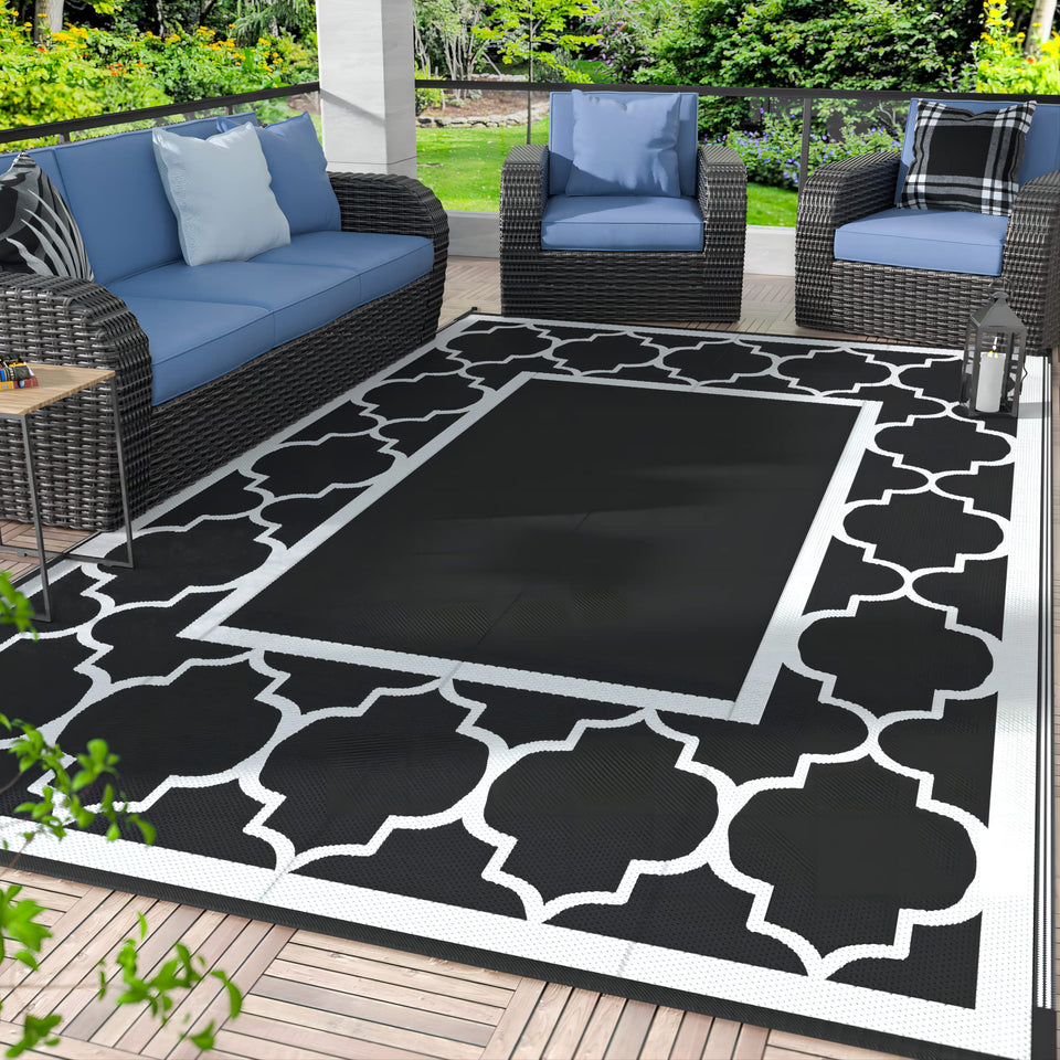 GENIMO outdoor rug 6x9 waterproof, durable and reversible for patios.
