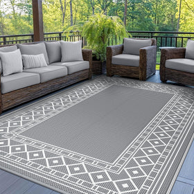 GENIMO outdoor rug 8x10 in grey and white adds durable style to patios