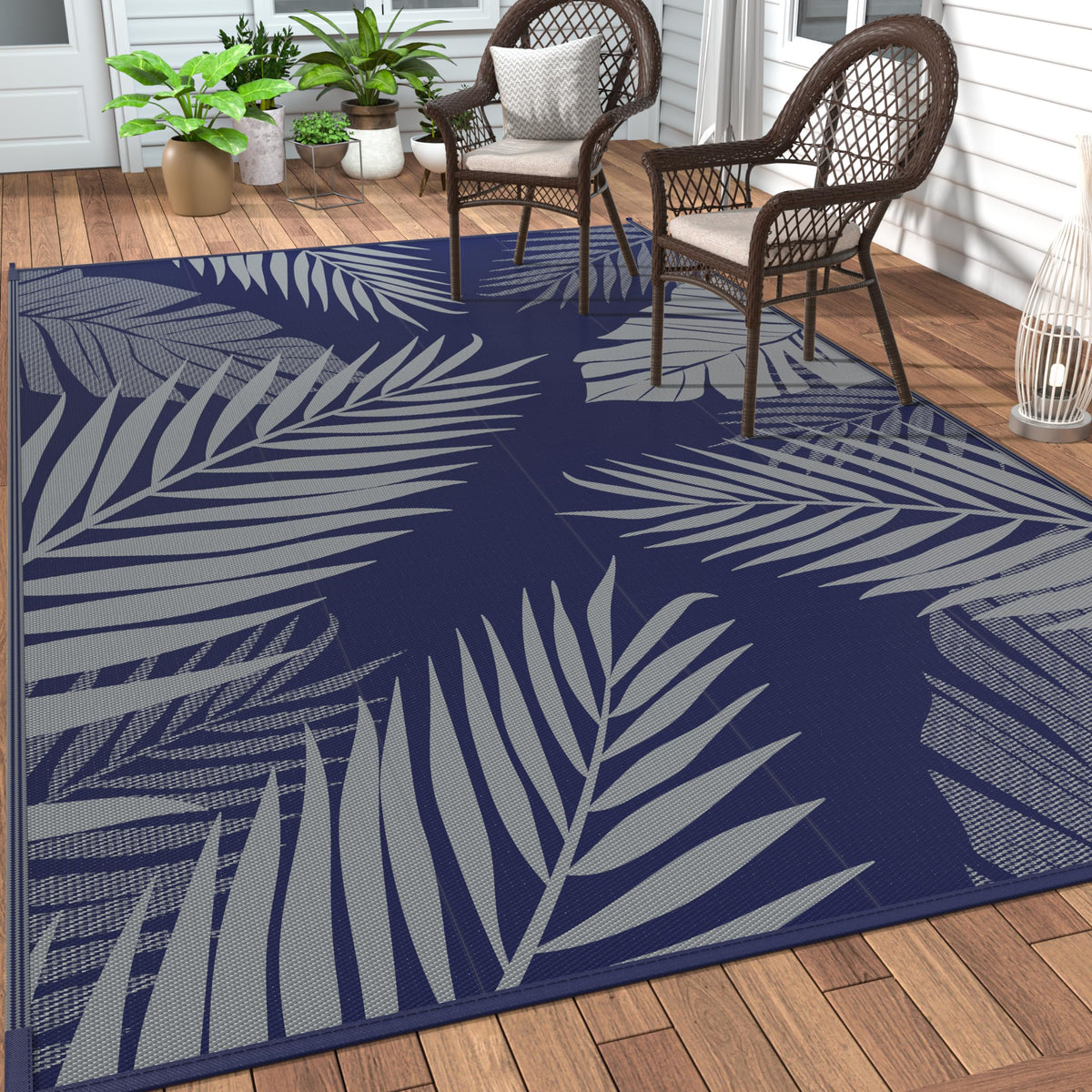 GENIMO outdoor rug 8x10 waterproof on patio, durable and easy to clean.