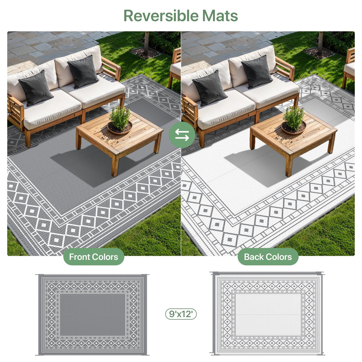 GENIMO outdoor rug 9x12 with four stakes keeps it secure on breezy decks