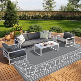 GENIMO outdoor rug 9x12 geometric design for stylish patios; durable under sun
