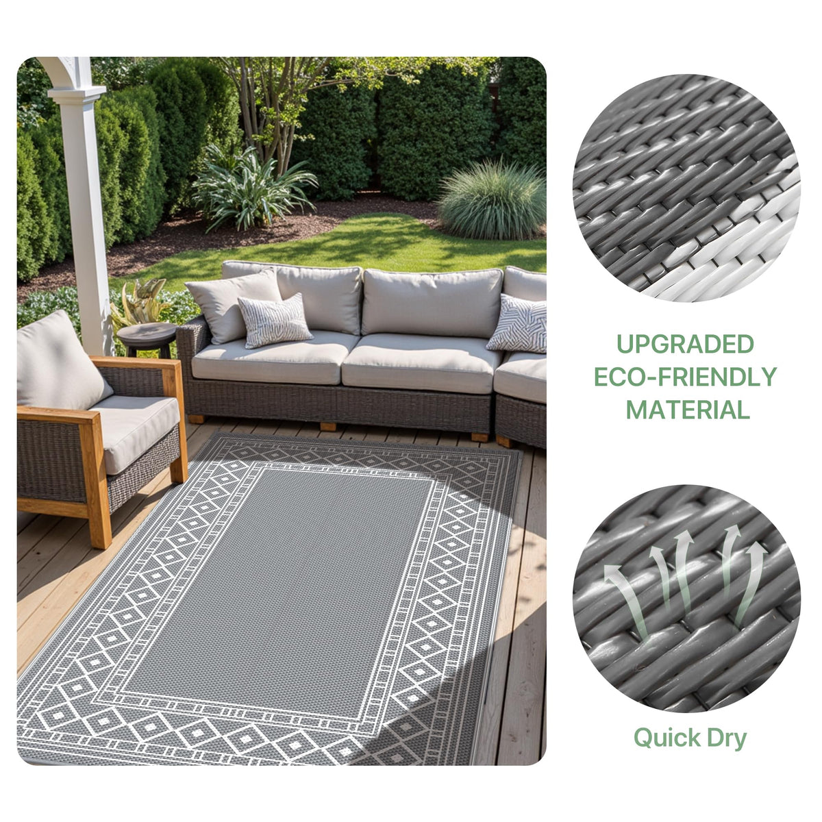 GENIMO 9x12 rug enhances outdoor decor on patios and decks