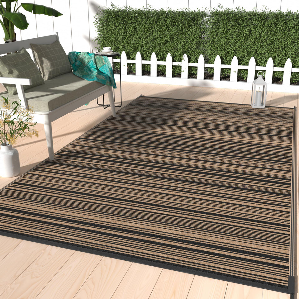GENIMO Outdoor Rug 9x12ft waterproof reversible design protects decks and hides dirt.