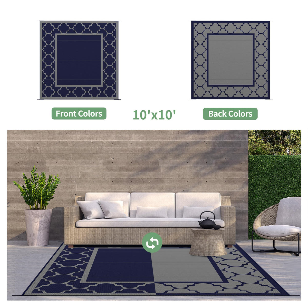 GENIMO blue and white tones coordinate with outdoor furniture for cohesive look