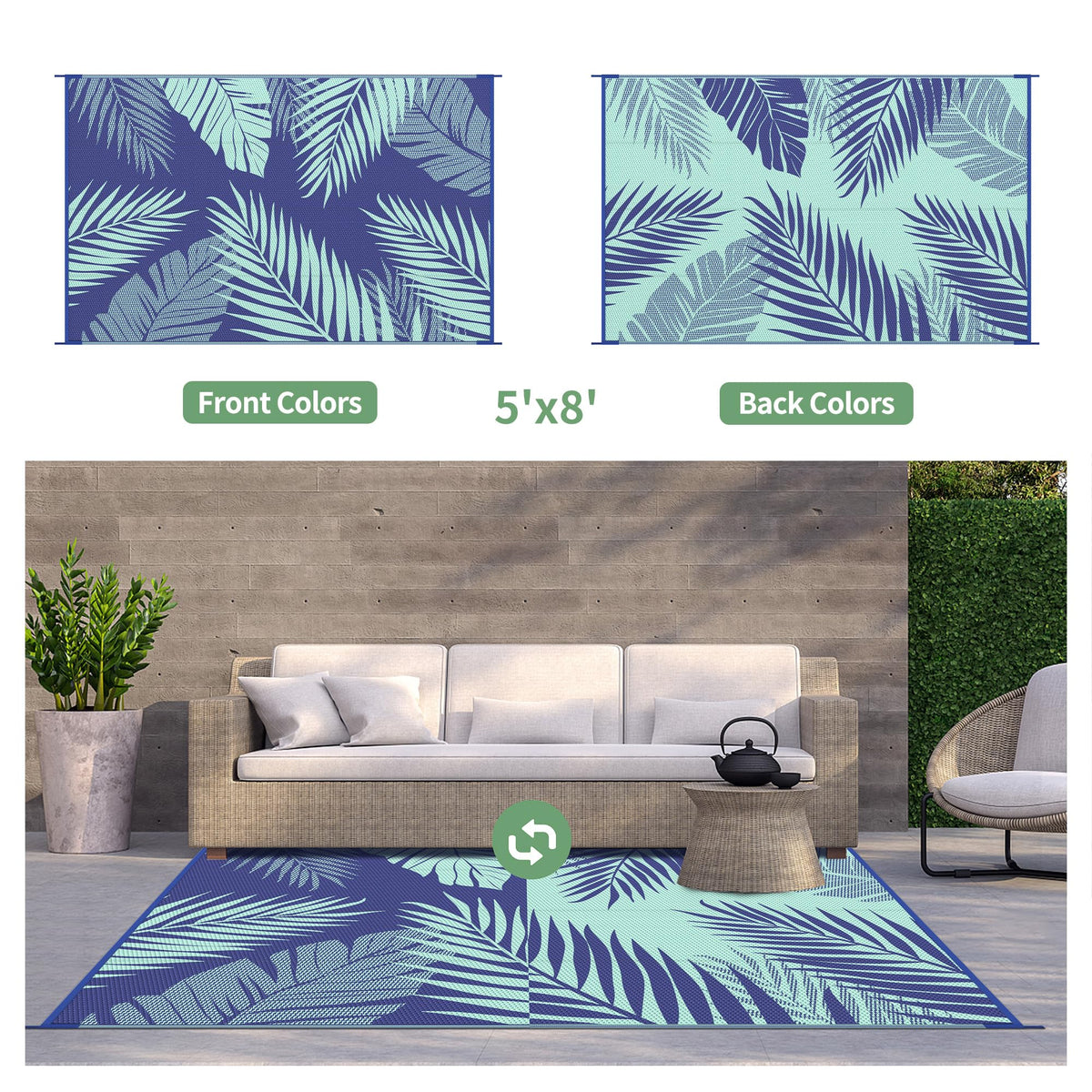 GENIMO outdoor rug bluegreen double-sided design offers versatile outdoor decor