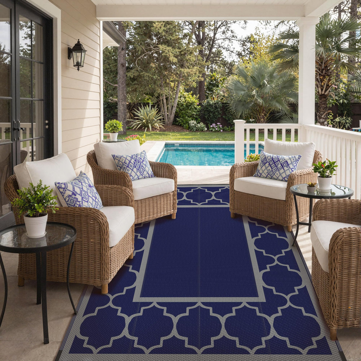 GENIMO 8x10 rug provides defined space for picnics and outdoor meals.