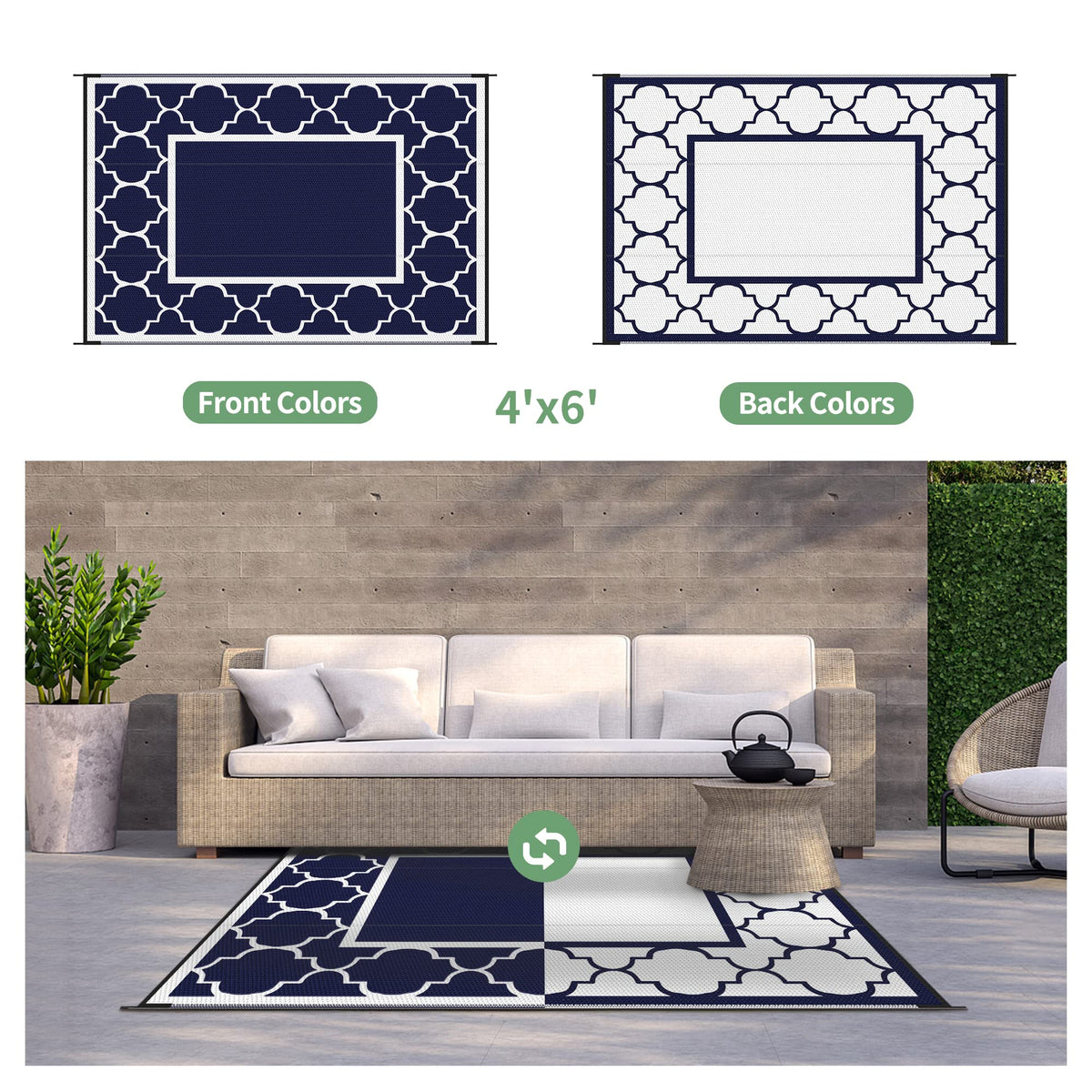 GENIMO outdoor rug for deck, porch, or beach outings.
