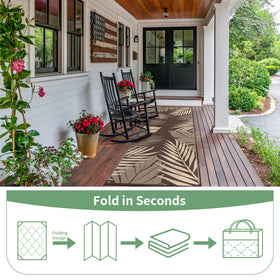 GENIMO outdoor rug features corner loops and stakes for secure placement.