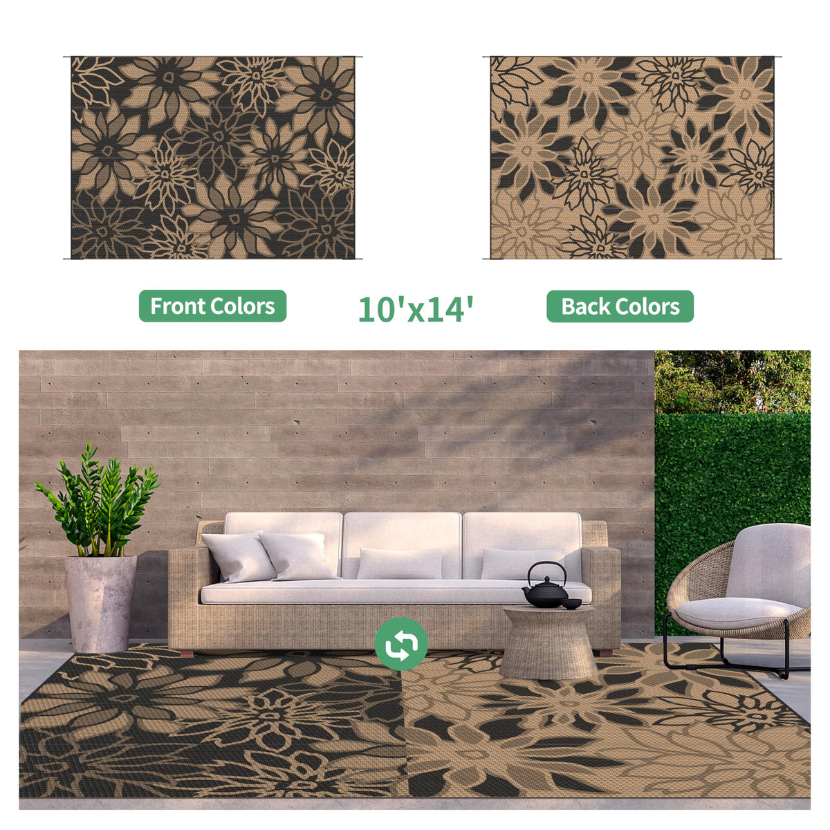 GENIMO rug features corner loops and stakes for secure placement.
