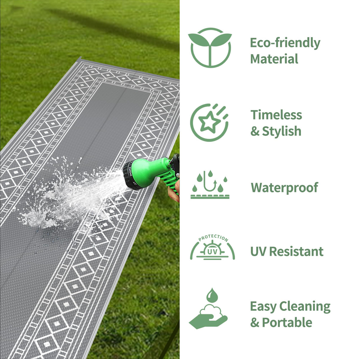 GENIMO outdoor rug complements any outdoor space with rugged durability