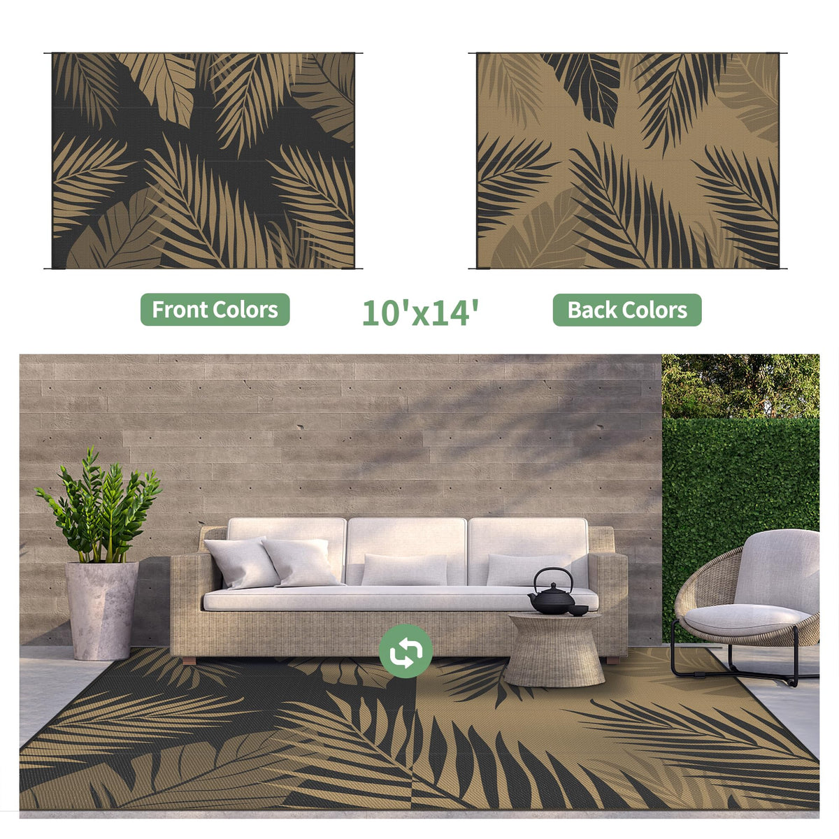 GENIMO double-sided design rug offers two color options for versatile outdoor decor.