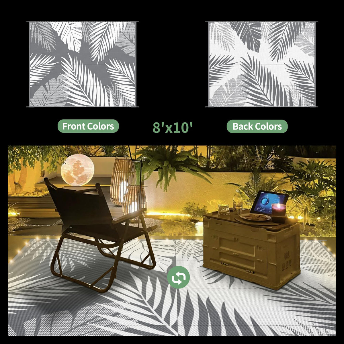GENIMO double-sided palm-design rug offers versatile styling options.