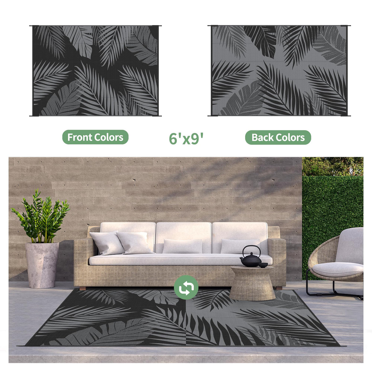 GENIMO reversible rug shows two tones for versatile outdoor styling