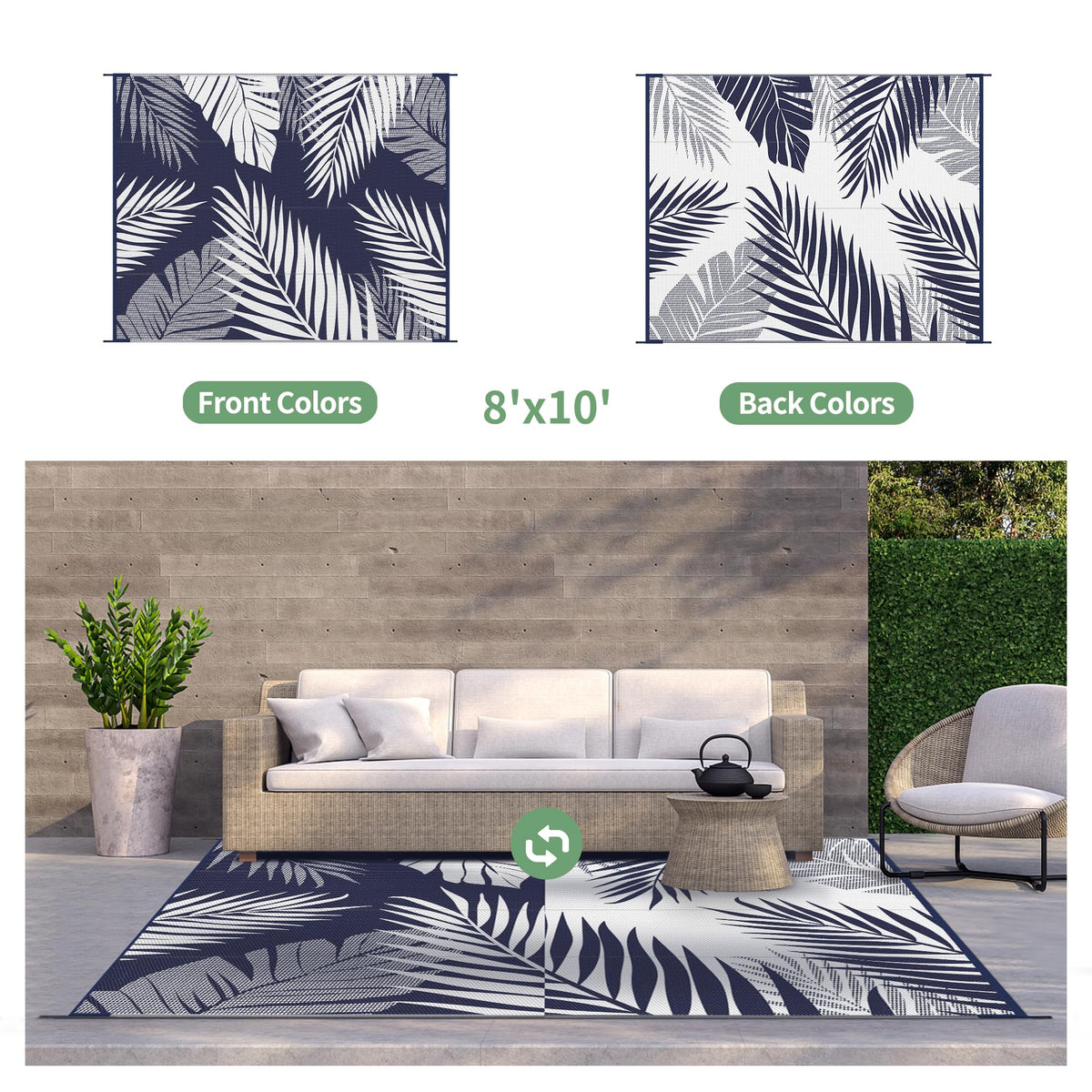 GENIMO double-sided rug for versatile styling with navy and white sides