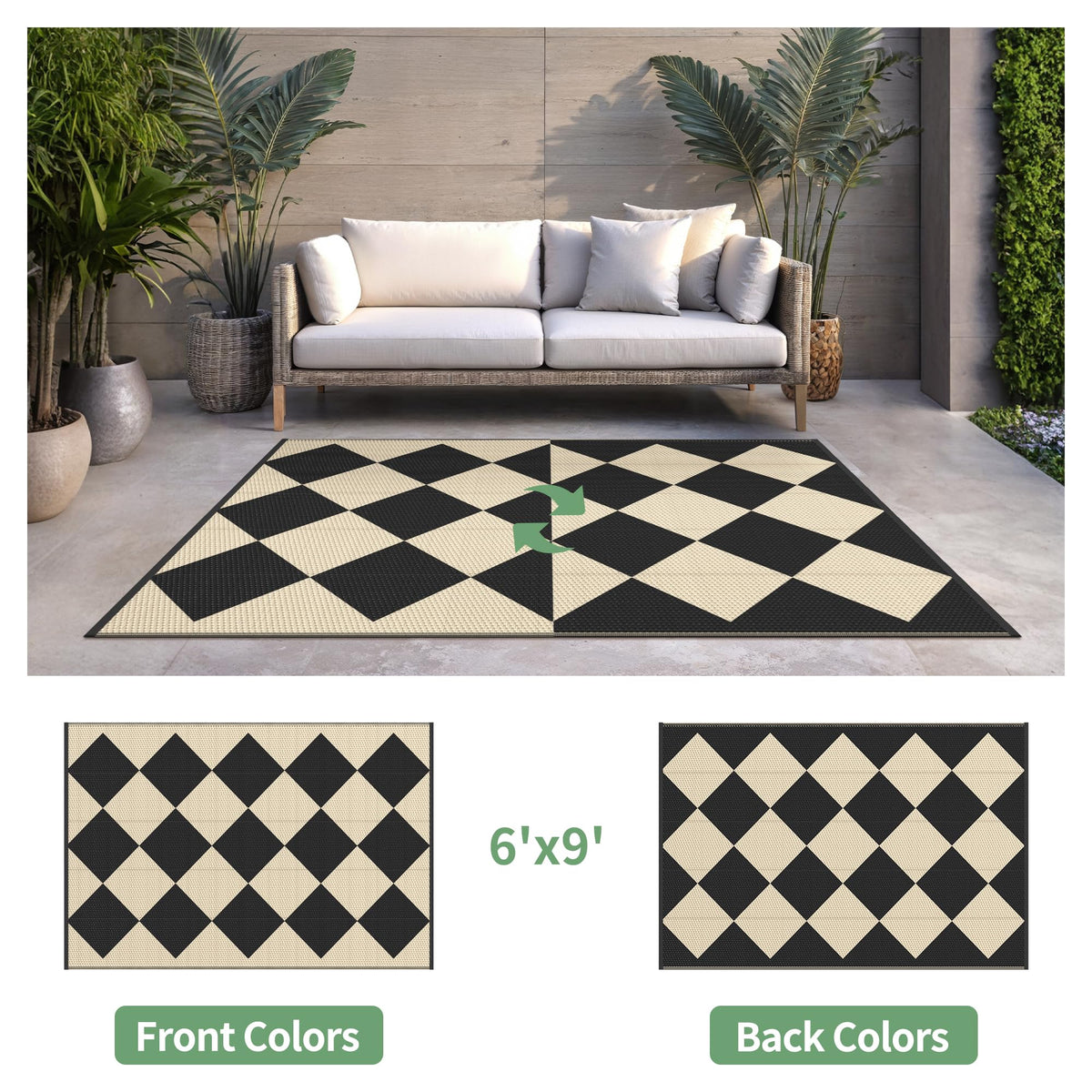 GENIMO waterproof rug shows 0.3-inch grid backing for fast water drainage