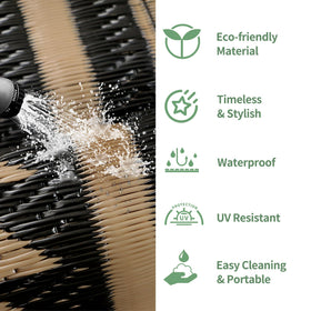 GENIMO rug features durable edges for long-lasting outdoor use.