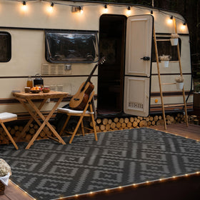 GENIMO eco-friendly polypropylene rug emphasizes safety and durability outdoors.