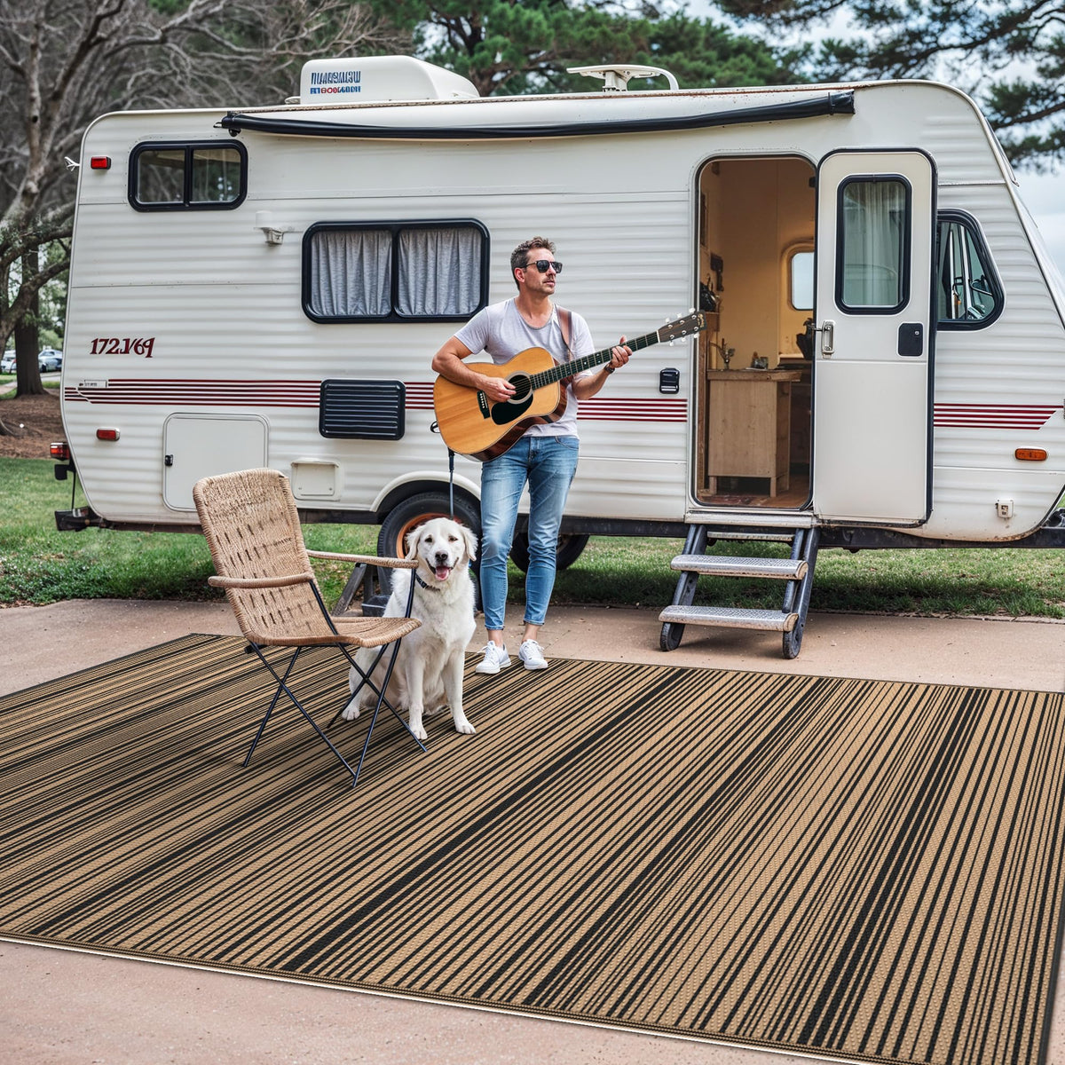 GENIMO Outdoor Rug eco-safe OEKO-TEX material is pet-friendly for patios and decks.