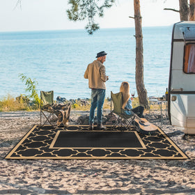 GENIMO foldable reversible outdoor rug—two patterns for versatile backyard decor.