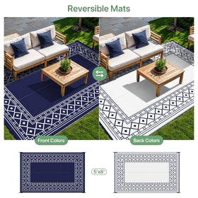 GENIMO outdoor rug four-stakes secure setup on windy decks or campsites