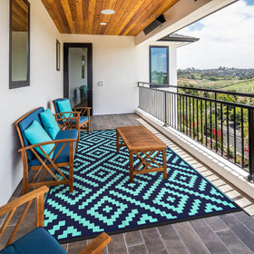 GENIMO outdoor rug grid backing drains water quickly after rain.