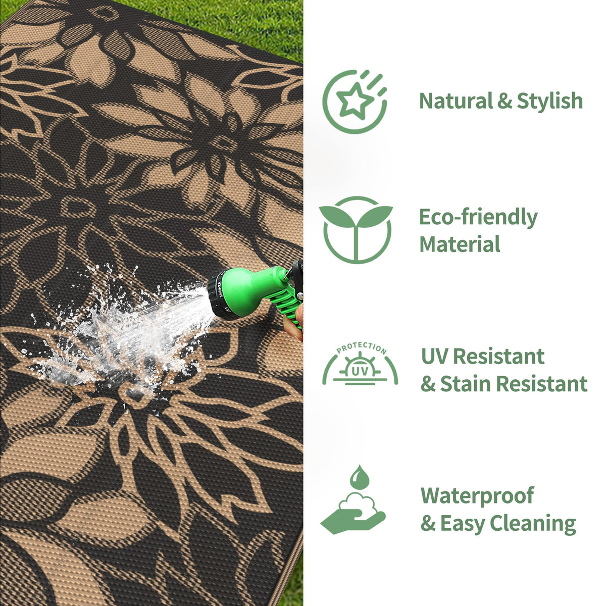 GENIMO large 10x14 rug ideal for decks, patios, and beaches.