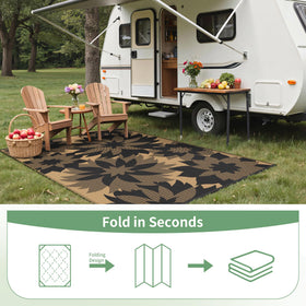 GENIMO lightweight, recyclable plastic straw rug ideal for travel and storage.