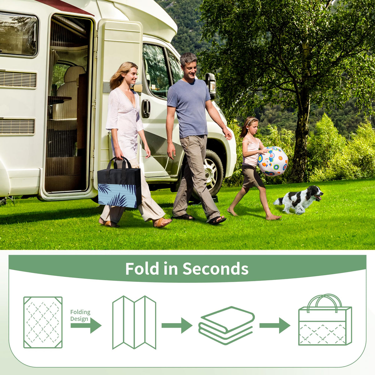GENIMO multi-use rug for patio, deck, beach, and camping.