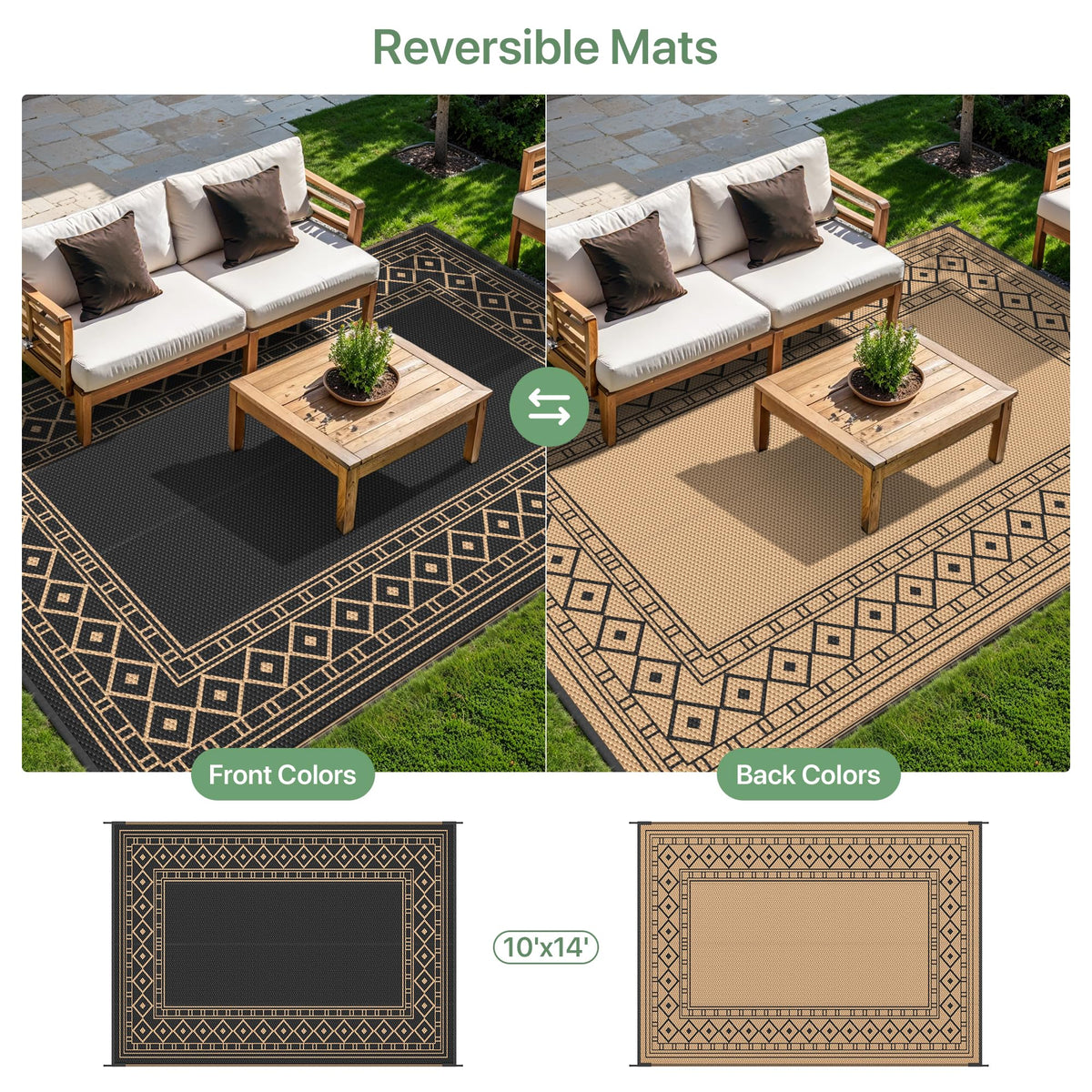 GENIMO rug available in multiple sizes to fit patios and RV setups.