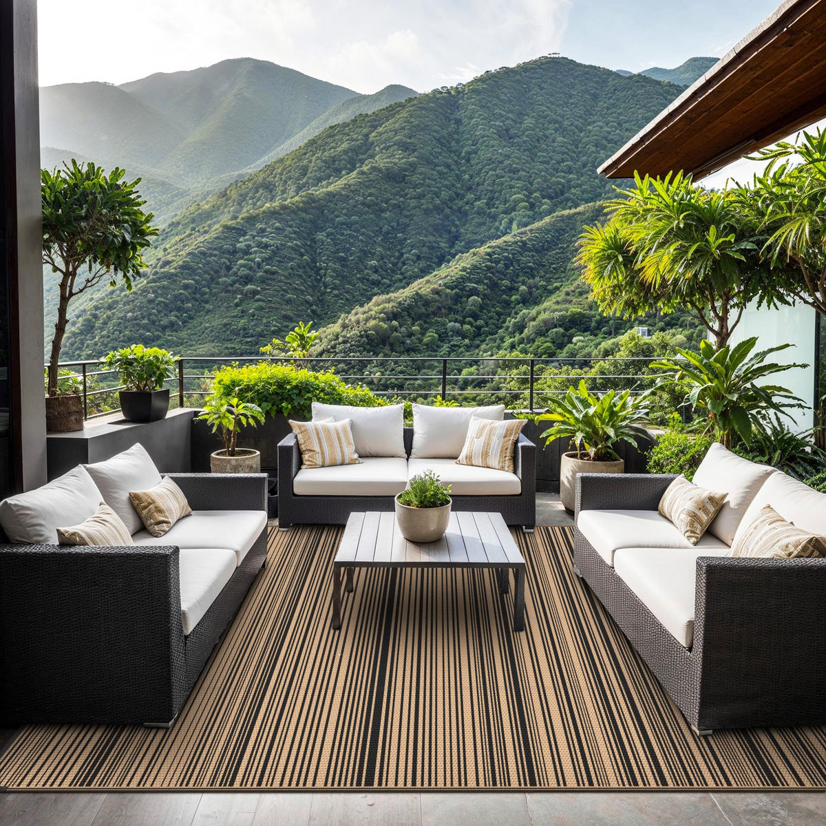GENIMO Outdoor Rug non-slip grid backing keeps mat in place during windy days.