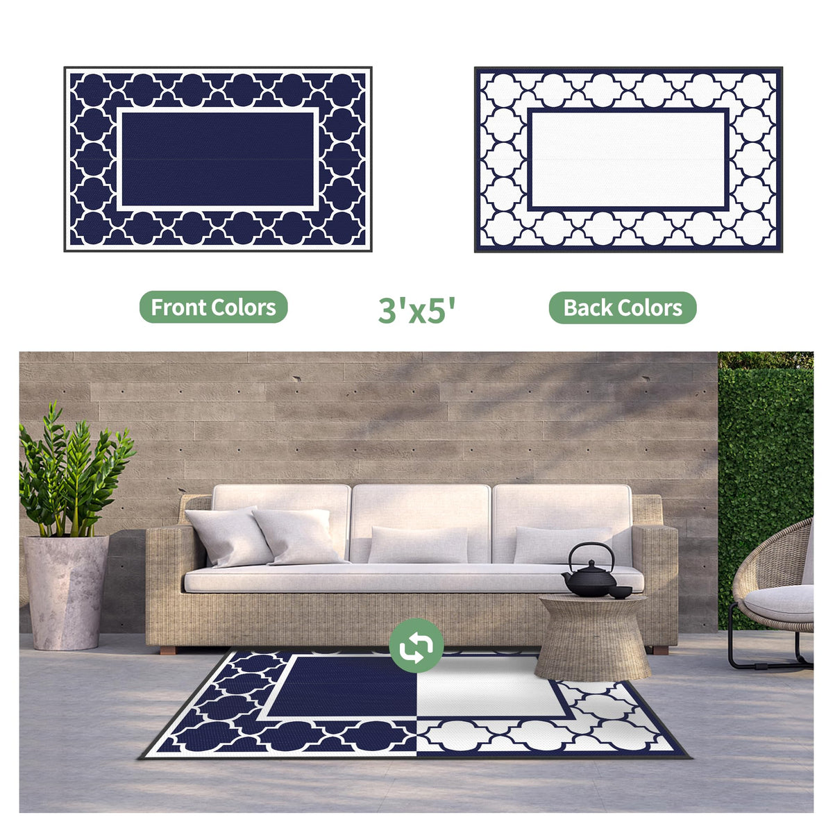 GENIMO outdoor rug on patio with furniture creates cohesive space.