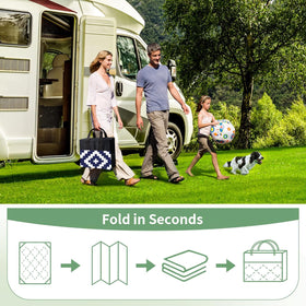 GENIMO outdoor rug portable roll-fold storage with carry bag for travel.