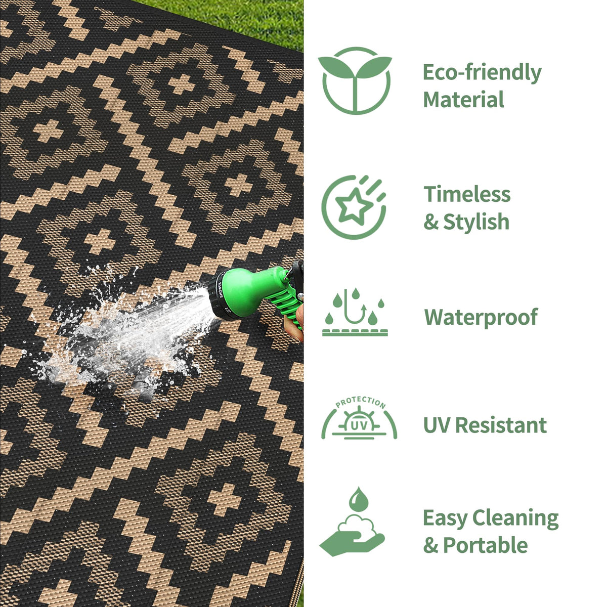 GENIMO Outdoor Rug folds neatly into a carry bag for trips.
