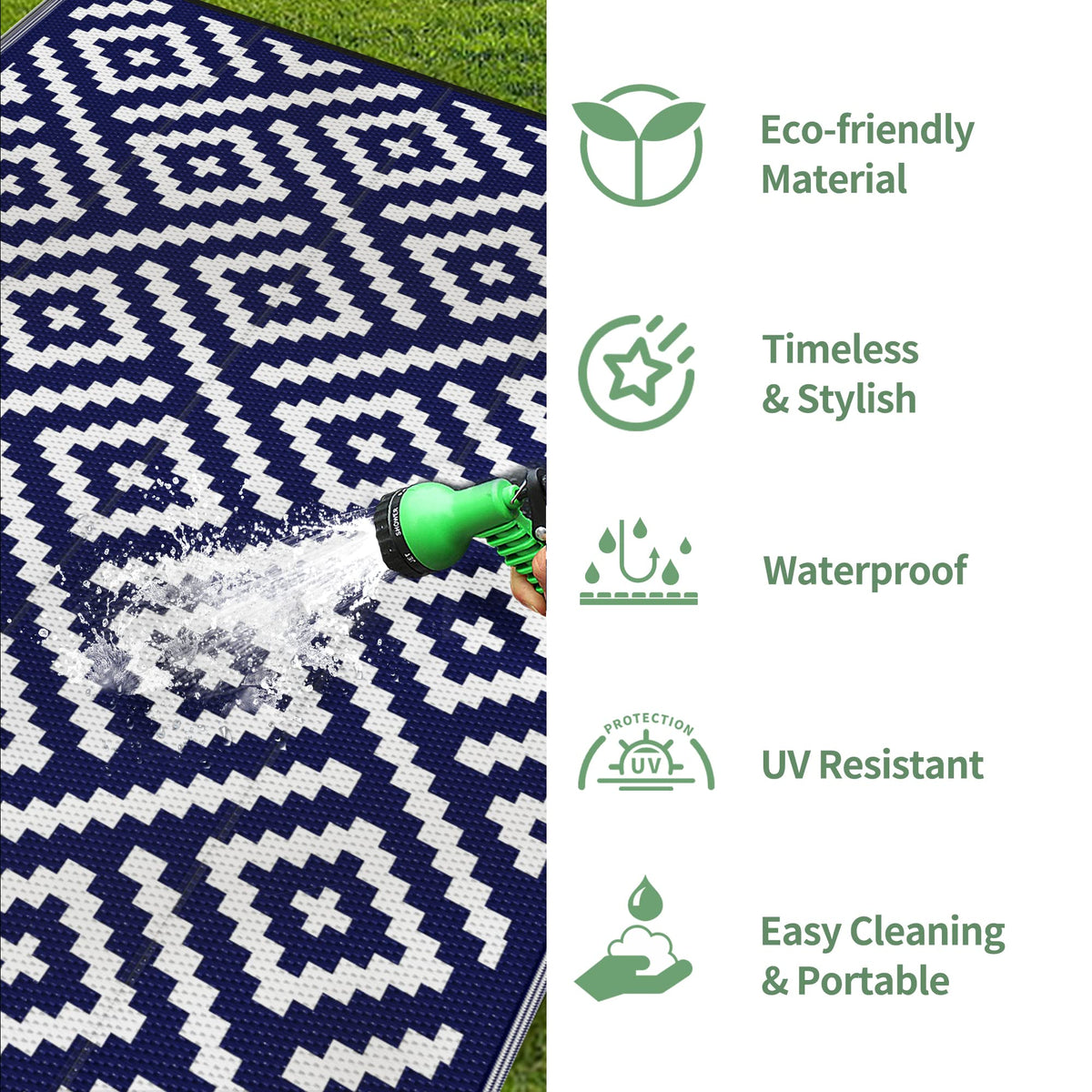 GENIMO quick-dry rug folds for easy RV trips and storage.
